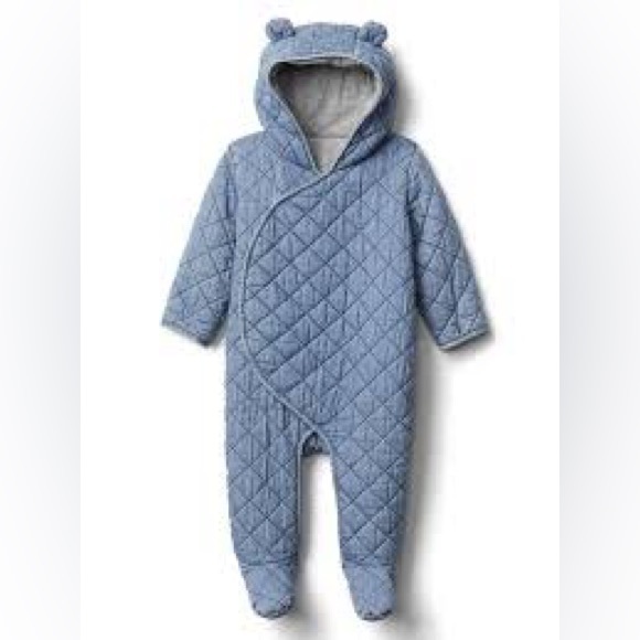 GAP Other - Baby Quilted Chambray Bear One-Piece Size 6M- 12M Blue Cozy Infant Winter Fall